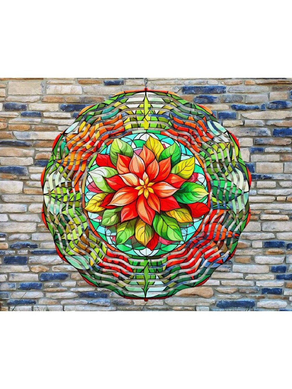 10" Colorful Red Flowers Stained Glass Wind Spinner Yard 3D Aluminum rws-198